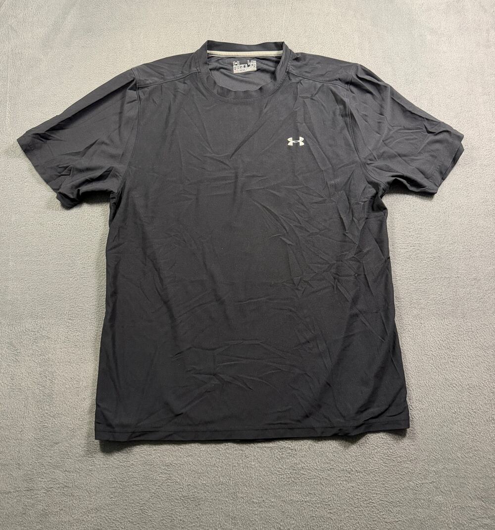 Under Armour HeatGear Fitted Shirt Men Large Black Short Sleeve Gym Athletic L